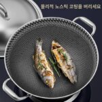 독일 수출 316 스테인레스 스틸 더블 이어 대형 프라이팬 노스틱 팬 둥근 바닥 팬 핫팟 가스 오목 전자기파 - 이미지 3