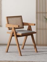 라탄 솔리드 우드 다이닝 체어 홈 백레스트 체어 노르딕 일본식 B&B 호텔 레저 체어 와비사비 스타일 찬디가르 체어