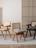 라탄 솔리드 우드 다이닝 체어 홈 백레스트 체어 노르딕 일본식 B&B 호텔 레저 체어 와비사비 스타일 찬디가르 체어 - 이미지 2