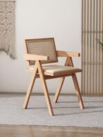 라탄 솔리드 우드 다이닝 체어 홈 백레스트 체어 노르딕 일본식 B&B 호텔 레저 체어 와비사비 스타일 찬디가르 체어 - 이미지 3