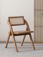 라탄 솔리드 우드 다이닝 체어 홈 백레스트 체어 노르딕 일본식 B&B 호텔 레저 체어 와비사비 스타일 찬디가르 체어 - 이미지 4