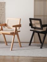 라탄 솔리드 우드 다이닝 체어 홈 백레스트 체어 노르딕 일본식 B&B 호텔 레저 체어 와비사비 스타일 찬디가르 체어 - 이미지 5