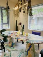 끌로 깎은 고양이 유리섬유 맞춤형 네덜란드 예술가 용광로 유화 페인팅 테이블 창의적 조명 고급 레저 식탁 - 이미지 2