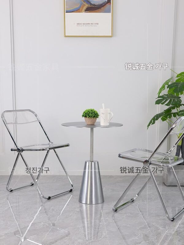 산업 스타일 카페 스테인리스 스틸 테이블 심플 모던 밀크티 숍 금속 소형 원형 테이블 리셉션 협상 테이블 및 의자