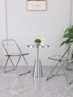 산업 스타일 카페 스테인리스 스틸 테이블 심플 모던 밀크티 숍 금속 소형 원형 테이블 리셉션 협상 테이블 및 의자 - 이미지 3