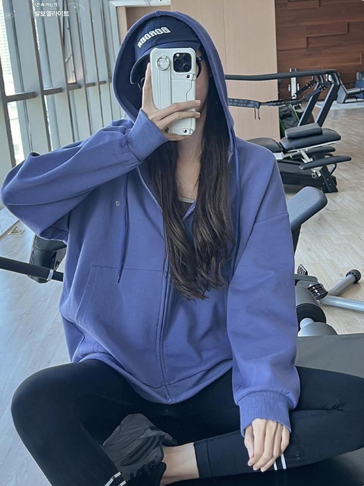 main_691325701254_0-1 SULELIAN 루즈 캐주얼 스포츠 재킷 인 스타일 후드 요가 수트 스웨터 긴팔 러닝 탑 가을과 겨울 - 이미지 1