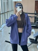 SULELIAN 루즈 캐주얼 스포츠 재킷 인 스타일 후드 요가 수트 스웨터 긴팔 러닝 탑 가을과 겨울 - 이미지 5