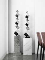 모던한 조명 럭셔리 바닥 조각 예술 작품 기하학적 스테인리스 스틸 모델 룸 호텔 로비 현관 틈새 장식품 - 이미지 2