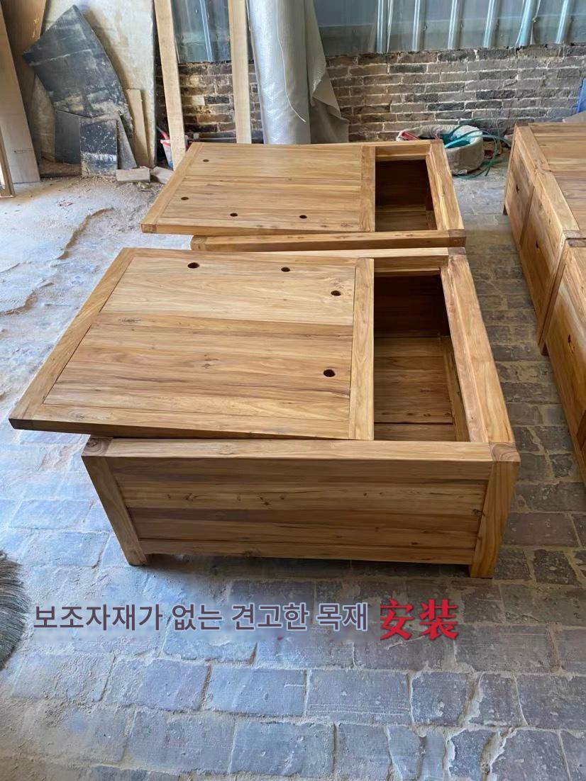main_691777415599_0-1 오래된 느릅나무 다다미 침대 상자 바닥형 수납 침대 상자 전체 단단한 나무 더블 침대 상자 침대 간단한 침대 옆 탁자 - 이미지 1