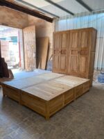 오래된 느릅나무 다다미 침대 상자 바닥형 수납 침대 상자 전체 단단한 나무 더블 침대 상자 침대 간단한 침대 옆 탁자 - 이미지 3