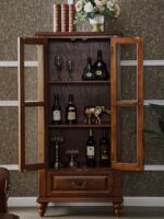 벽면 TV 사이드 캐비닛 거실 소형 책장 홈 더블 도어 수납 캐비닛 주방 수납 캐비닛에 대한 미국 스타일 견고한 나무 와인 캐비닛 - 이미지 2