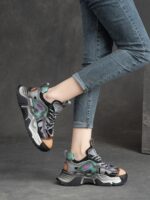 여성용 캐주얼화 2023년 봄 신상품 두꺼운 밑창 트렌디 가죽 스니커즈 레트로 가벼운 패션 키높이 아빠화 - 이미지 3