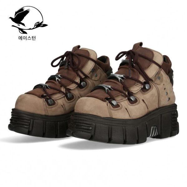 2024 봄 신상품 스페인 레트로 컬러 콘트라스트 펑크 스타일 정품 가죽 플랫폼 키 높이 향상 두꺼운 밑창 신발 British Daddy Shoes