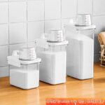 세제 습기 방지 보관 탱크 투명 휴대용 세면용품 보관 탱크 세탁 세제 밀폐 탱크 계량 컵 포함