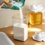 세제 습기 방지 보관 탱크 투명 휴대용 세면용품 보관 탱크 세탁 세제 밀폐 탱크 계량 컵 포함 - 이미지 4