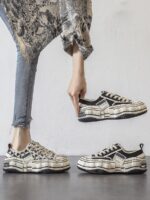 여성용 다이아몬드 캔버스 슈즈 두꺼운 밑창 키 높이 향상 거지 슈즈 샤오샹 스타일 여성화 2025년 봄 신상품 캐주얼 디졸빙 스니커즈 - 이미지 2