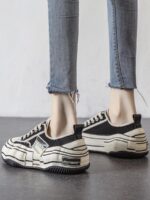 여성용 다이아몬드 캔버스 슈즈 두꺼운 밑창 키 높이 향상 거지 슈즈 샤오샹 스타일 여성화 2025년 봄 신상품 캐주얼 디졸빙 스니커즈 - 이미지 3