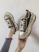 여성용 다이아몬드 캔버스 슈즈 두꺼운 밑창 키 높이 향상 거지 슈즈 샤오샹 스타일 여성화 2025년 봄 신상품 캐주얼 디졸빙 스니커즈 - 이미지 4