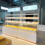 구운 음식 저장 선반 섬 캐비닛 견고한 나무 페인트 곡선형 새 말린 과일 디스플레이 캐비닛 대량 사탕 시식 디스플레이 랙 - 이미지 2