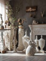 유럽 ​​레트로 벽난로 석고 조각상 로마 기둥 바닥 장식 사격 소품 석고 기둥 조각품 대형 기둥