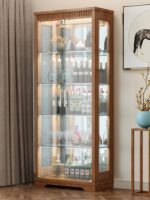 견고한 나무 와인 캐비닛 거실 벽면 찬장 모던 심플 중국식 홈 강화 유리 캐비닛 서재 진열장