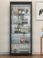 견고한 나무 와인 캐비닛 거실 벽면 찬장 모던 심플 중국식 홈 강화 유리 캐비닛 서재 진열장 - 이미지 4