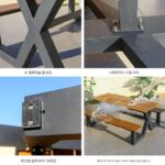 야외용 일체형 테이블과 의자 조합 공원 의자 철제 정원 안뜰 좌석 경치 좋은 지역 벤치 매칭 PE 플라스틱 나무 테이블과 의자 - 이미지 3