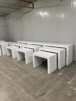 화이트 페인트 워터 테이블 디스플레이 테이블 하이 앤 로우 테이블 체험 테이블 커스텀 U자형 프로모션 타이중 섬 캐비닛 디스플레이 캐비닛 - 이미지 5