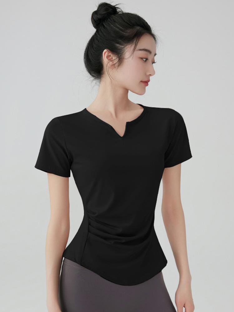 main_703022770616_0-1 요가 의류 티셔츠 여성 속건성 통기성 반팔 스포츠 상의 몸에 꼭 맞는 얇은 V넥 피트니스 의류 새 봄과 여름 - 이미지 1