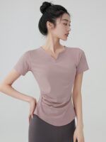 요가 의류 티셔츠 여성 속건성 통기성 반팔 스포츠 상의 몸에 꼭 맞는 얇은 V넥 피트니스 의류 새 봄과 여름 - 이미지 2