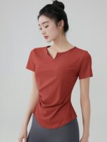 요가 의류 티셔츠 여성 속건성 통기성 반팔 스포츠 상의 몸에 꼭 맞는 얇은 V넥 피트니스 의류 새 봄과 여름 - 이미지 3