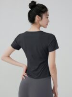 요가 의류 티셔츠 여성 속건성 통기성 반팔 스포츠 상의 몸에 꼭 맞는 얇은 V넥 피트니스 의류 새 봄과 여름 - 이미지 4