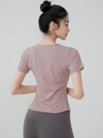 요가 의류 티셔츠 여성 속건성 통기성 반팔 스포츠 상의 몸에 꼭 맞는 얇은 V넥 피트니스 의류 새 봄과 여름 - 이미지 5