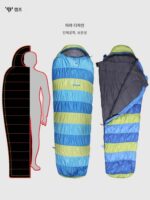 캠프 컬러풀 캐터필러 다운 침낭 성인용 야외 초경량 여름 탄성 따뜻한 여름 캠프 야외 훈련 - 이미지 2