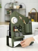 크리에이티브 철제 구멍판 다목적 수납 선반 다크그린 밀크티 다기능 수납 선반 데스크탑 잡화 수납 선반