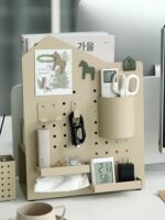 크리에이티브 철제 구멍판 다목적 수납 선반 다크그린 밀크티 다기능 수납 선반 데스크탑 잡화 수납 선반 - 이미지 3