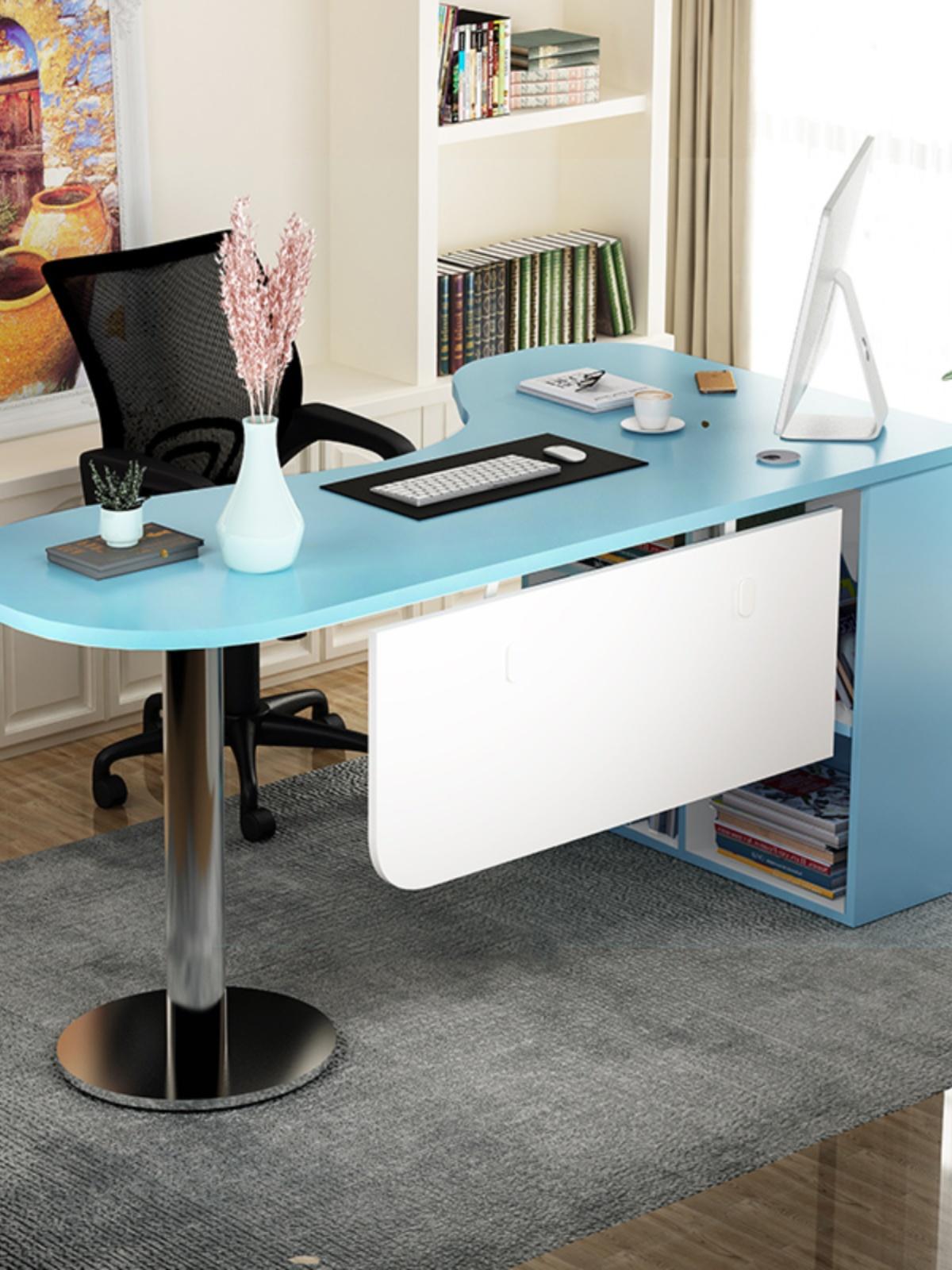 main_708621860769_0-1 심플 모던 곡선 코너 책상 책장 공부책상 컴퓨터책상 싱글 앵커 책상 병원 치료대 - 이미지 1