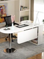 심플 모던 곡선 코너 책상 책장 공부책상 컴퓨터책상 싱글 앵커 책상 병원 치료대 - 이미지 2