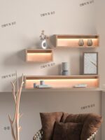 견고한 목재 조명 랙 북유럽 스타일 통나무 벽걸이형 발광 파티션 한 단어 장식 랙 벽걸이형 새로운 중국 스타일 - 이미지 4