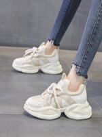 홍콩 정품 가죽 아빠 신발 여성용 2025년 신상품 두꺼운 밑창 높이 솔리드 컬러 외출 플랫폼 밑창 레이스업 스포츠 캐주얼 신발 - 이미지 4