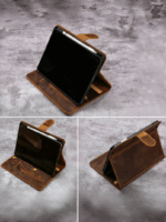 핸드메이드 1층 소가죽 정품 크레이지 호스 가죽 미국 레트로 브라운 유럽 및 미국 접이식 IPAD 보호 커버 Y02-IXPMNC - 이미지 2