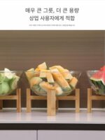 대형 유리 분지 과일 그릇 대나무 나무 프레임 높은 발 야채 샐러드 뷔페 차가운 접시 디스플레이 플레이트 상업용 주방 도구 - 이미지 2