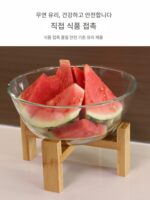 대형 유리 분지 과일 그릇 대나무 나무 프레임 높은 발 야채 샐러드 뷔페 차가운 접시 디스플레이 플레이트 상업용 주방 도구 - 이미지 3