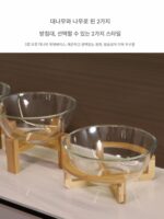 대형 유리 분지 과일 그릇 대나무 나무 프레임 높은 발 야채 샐러드 뷔페 차가운 접시 디스플레이 플레이트 상업용 주방 도구 - 이미지 5