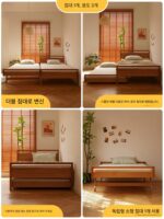 야잔 어린이용 보이지 않는 풀아웃 침대 체리 나무 2중 레이어 조합 확장된 접합 침대 모든 단단한 나무 일본식 접이식 카트 - 이미지 3