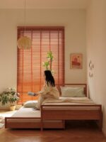 야잔 어린이용 보이지 않는 풀아웃 침대 체리 나무 2중 레이어 조합 확장된 접합 침대 모든 단단한 나무 일본식 접이식 카트 - 이미지 4