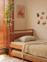 야잔 어린이용 보이지 않는 풀아웃 침대 체리 나무 2중 레이어 조합 확장된 접합 침대 모든 단단한 나무 일본식 접이식 카트 - 이미지 5