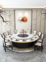 20인용 중간 턴테이블이 있는 대형 원형 테이블 호텔 전기식탁 레스토랑 인덕션 쿠커가 있는 핫팟 테이블 빌라 테이블