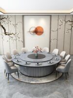 20인용 중간 턴테이블이 있는 대형 원형 테이블 호텔 전기식탁 레스토랑 인덕션 쿠커가 있는 핫팟 테이블 빌라 테이블 - 이미지 2