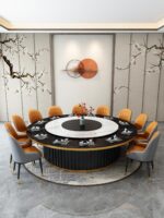 20인용 중간 턴테이블이 있는 대형 원형 테이블 호텔 전기식탁 레스토랑 인덕션 쿠커가 있는 핫팟 테이블 빌라 테이블 - 이미지 3